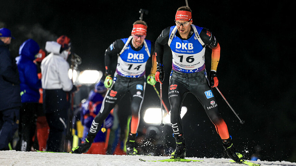 Biathleten Philip Nawrath und Johannes Kühn beim Rennen