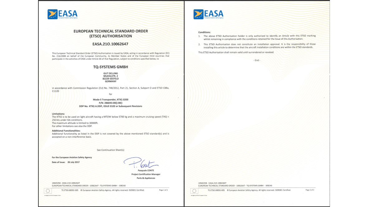 ETSO Certificate